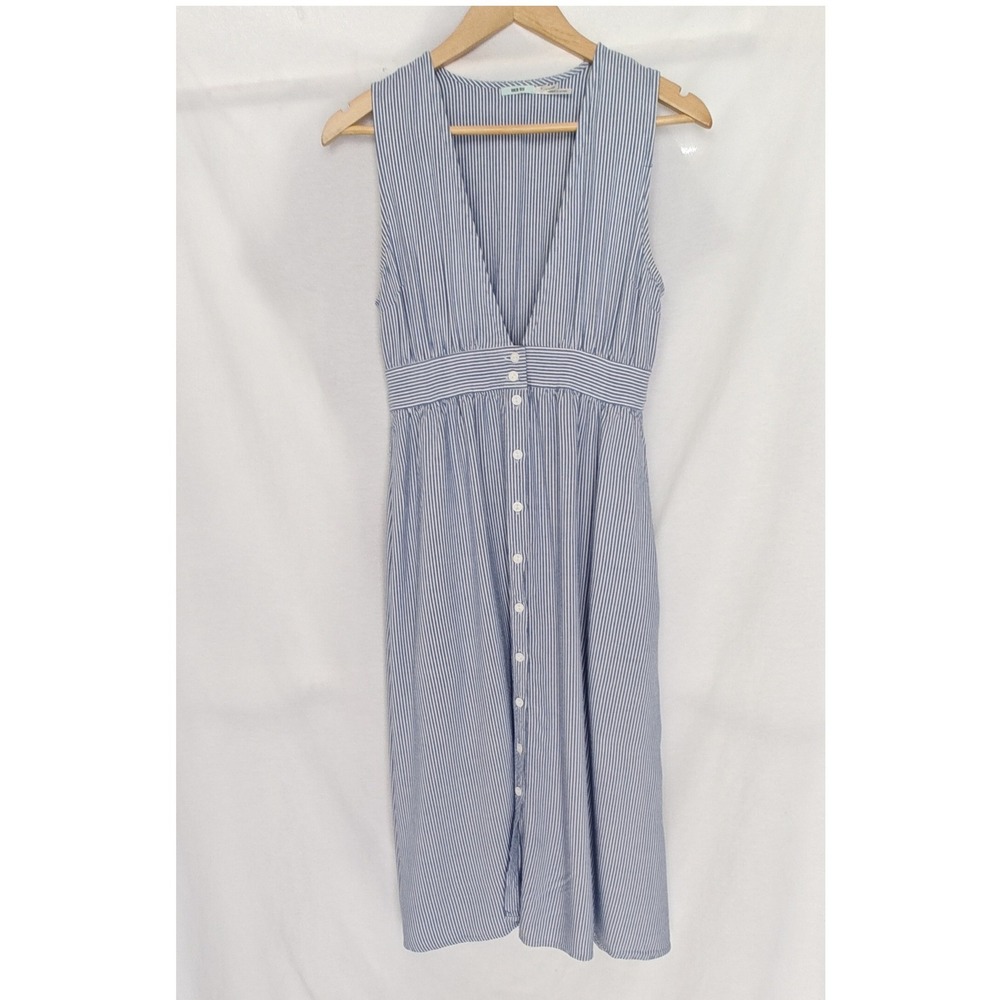 Kimchi Blue Midi Dress Blue White Striped Button Front V-Neck Sleeveless‎ Size 8